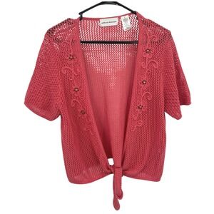 Boho Crochet Tie Front Cardigan Small Rose Open Knit Cottagecore‎ Romantic Indie